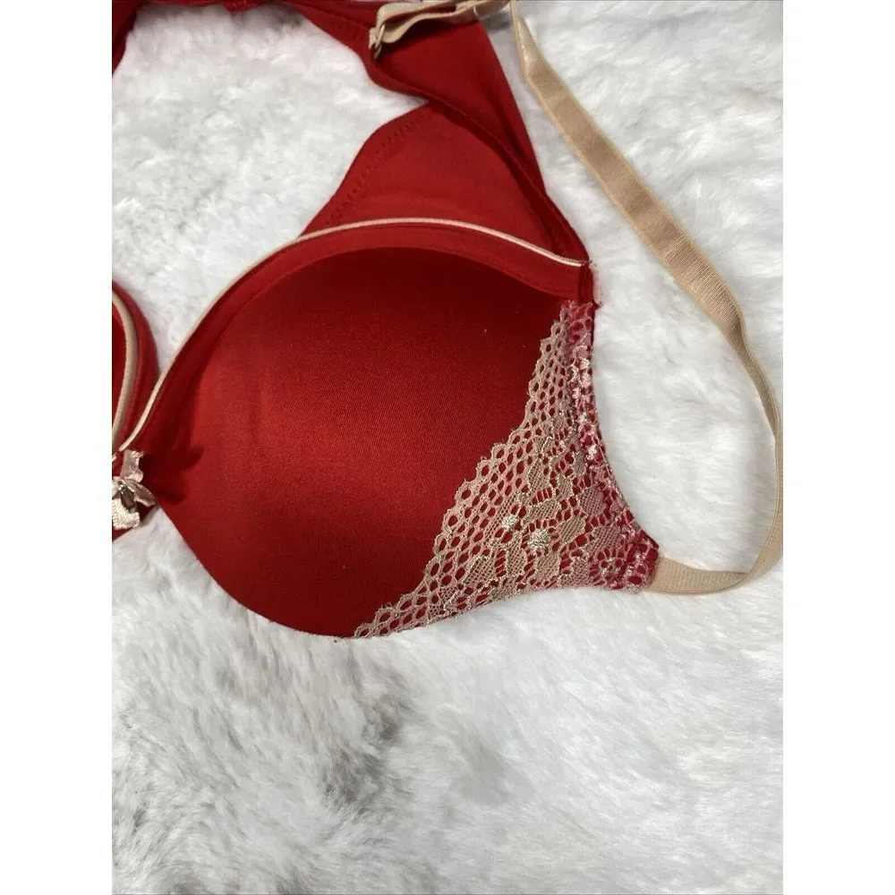 Bra 36B Jaclyn Smith Collection Red Plunge Push Up Padded 3375 - Picture 3 of 8